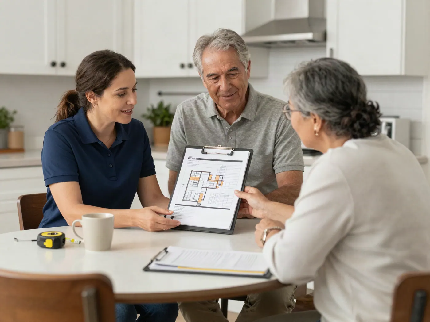 A Next Nest coordinator meeting clients at their kitchen table